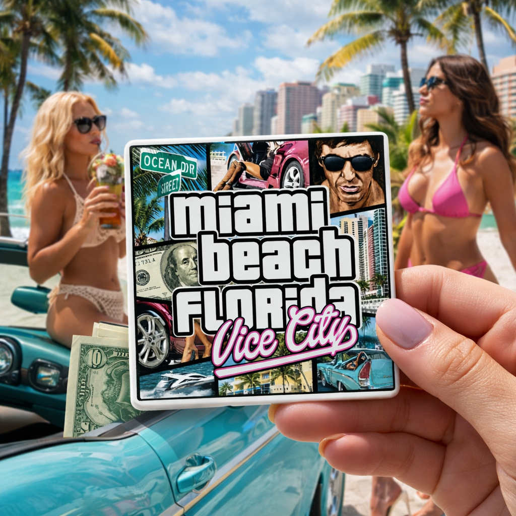 Miami Beach Vice City Souvenir Magnet - Vibrant Design - Image 4