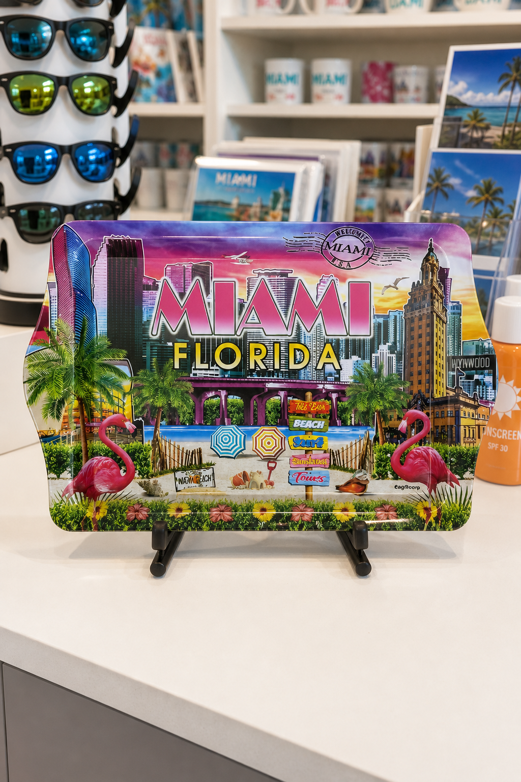 Colorful Miami Florida Souvenir Serving Tray with Iconic Landmarks - 8 × 5 inches - Image 2