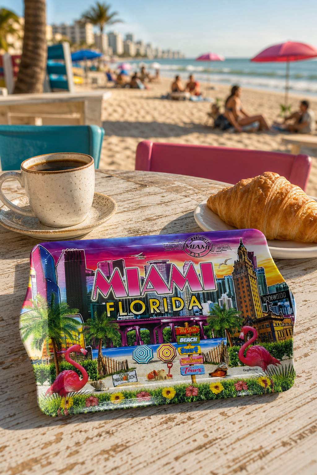 Colorful Miami Florida Souvenir Serving Tray with Iconic Landmarks - 8 × 5 inches - Image 4