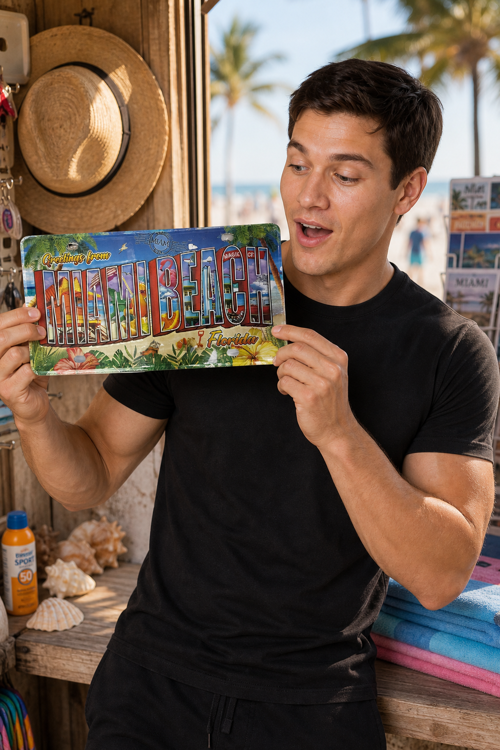 Colorful Miami Beach Souvenir License Plate with Tropical Design - 12 × 6 inches - Image 3