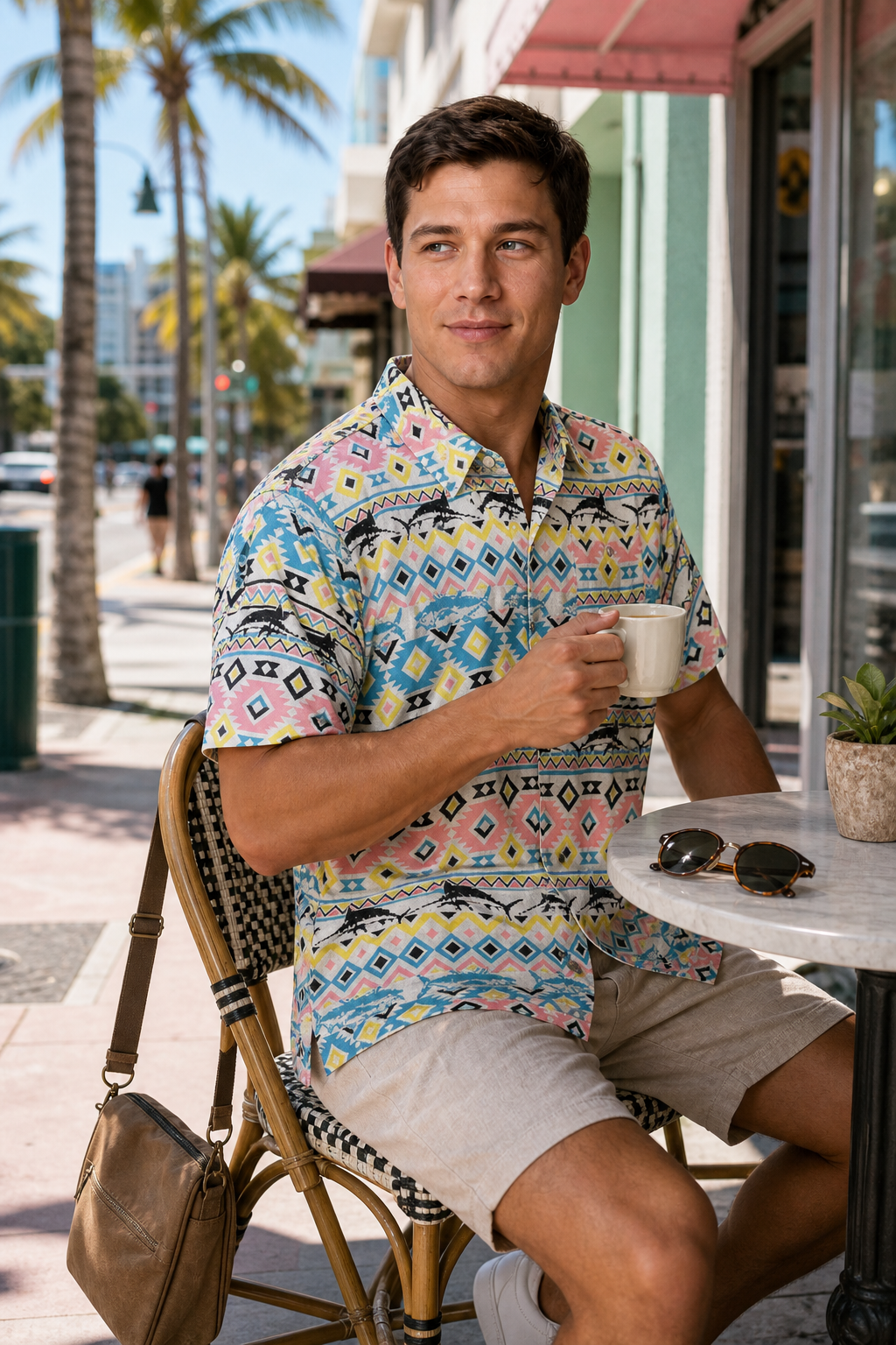 Colorful Geometric Pattern Casual Shirt for Miami Tourists - Image 2